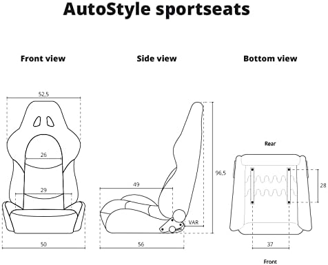 AutoStyle Sportstoel 'RK' - Zwart Kunstleder + Zilveren stiksels - Dubbelzijdig verstelbare rugleuning - incl. sledes