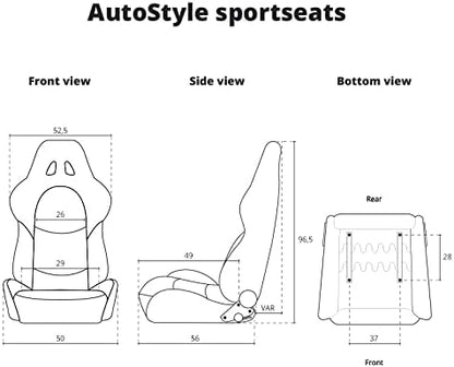 AutoStyle Sportstoel 'RK' - Zwart Kunstleder + Zilveren stiksels - Dubbelzijdig verstelbare rugleuning - incl. sledes