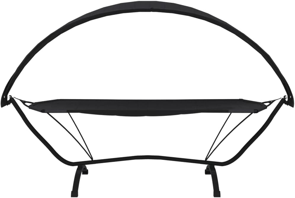 Sunbath, Outdoor Sun Lounger with Sun Canopy, Black, Steel and Oxford Fabric, Outdoor Sun Lounger, Beach Lounger, Relax Chair for Garden, Patio, Balcony, Camping - QUORE