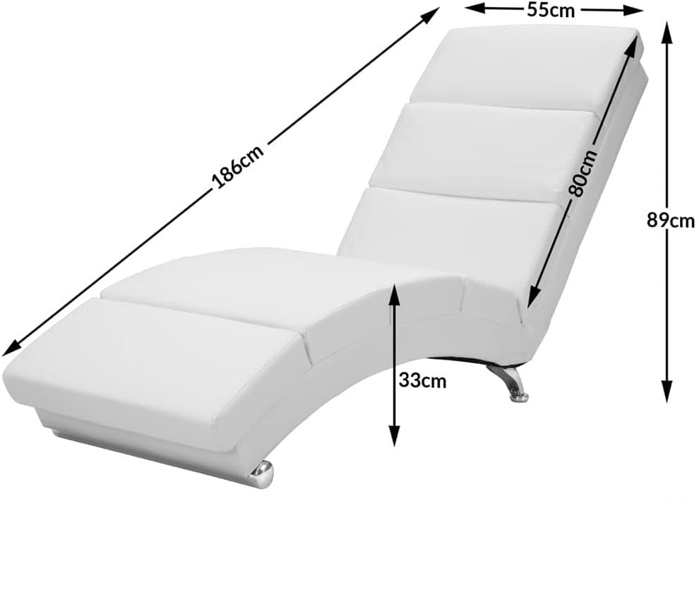 Casaria Relax Chair XXL London 186 x 89 x 55 cm Ergonomic Faux Leather Padded 180 kg Load Capacity Living Room Office Indoor Chaise Lounge Relax Chair White - QUORE