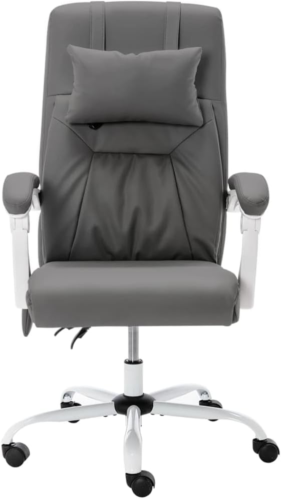 Ergonomische Bureaustoel – Kantoostoel – Werkstoel – Gamerstoel – Draaistoel – Massagefunctie – Verstelbare Kantelbare Rugleuning – Grijs Kunstleer – Nekkussen