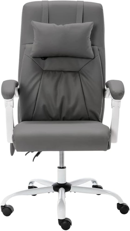 Ergonomische Bureaustoel – Kantoostoel – Werkstoel – Gamerstoel – Draaistoel – Massagefunctie – Verstelbare Kantelbare Rugleuning – Grijs Kunstleer – Nekkussen