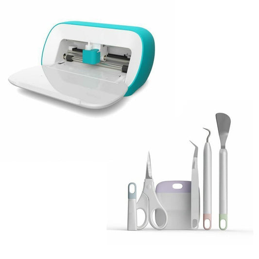 Snijmachine Wit en Turquoise – Snijplotter, Hobbyplotter, Stickermachine, Knutselmachine – Snijden zonder snijmat mogelijk – Inclusief 6 gereedschappen