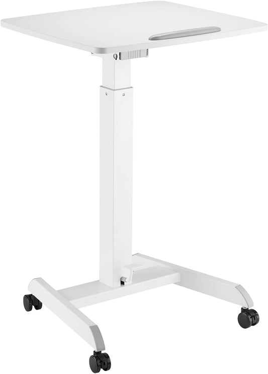Maclean MC-892 in hoogte verstelbare laptoptafel met wielen zit-sta-bureau gasveer in hoogte verstelbaar tot max. 113 cm 30 graden kantelbaar belastbaar tot 8 kg (witte kleur)