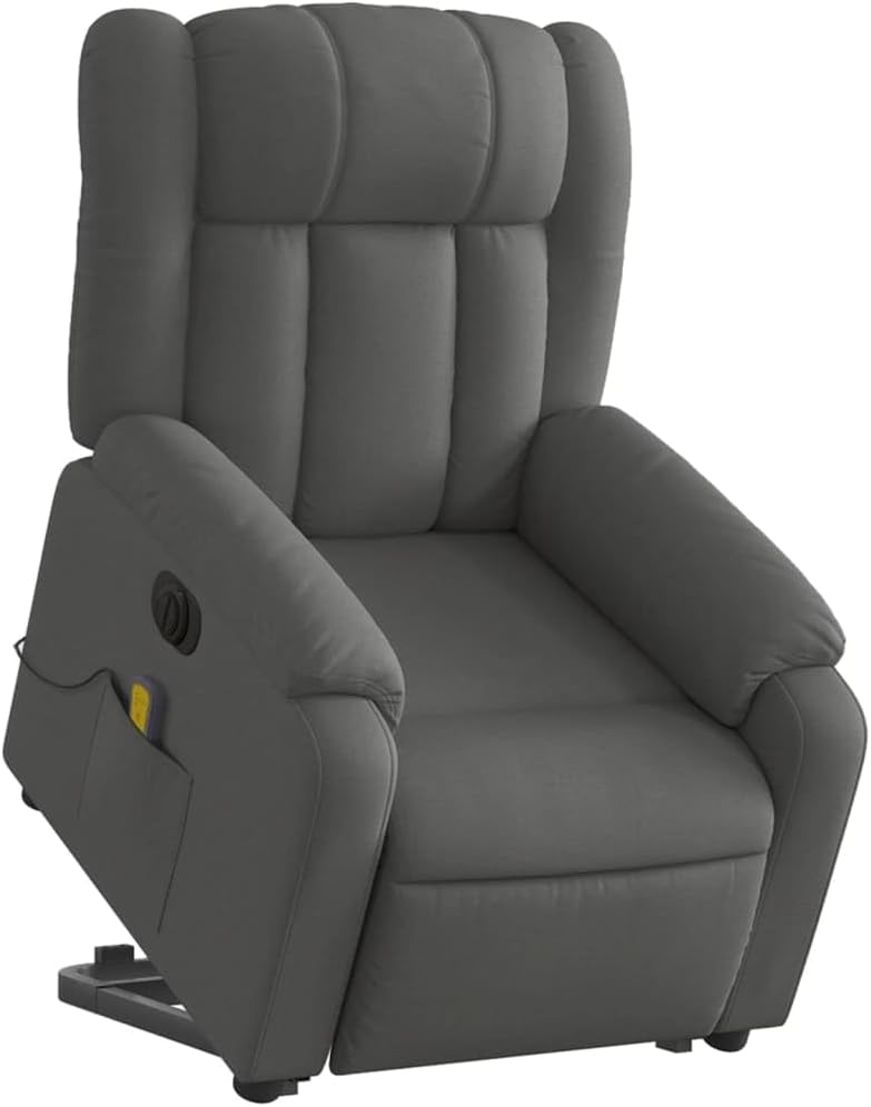 Massagestoel – Relaxfauteuil – TV Stoel – Verstelbare Stoel – Sta-op Hulp – Elektrisch Kantelbaar – 6-Punts Vibratiemassage – Donkergrijze Stof