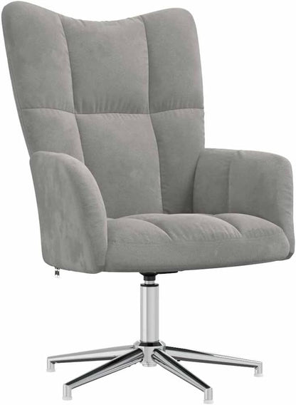 Relaxstoel Met Poef – Relaxstoel – Fauteuil – Tv-Stoel – Ligstoel – Lichtgrijs Fluweel – 360° Draaibaar – Stevig Stalen Frame