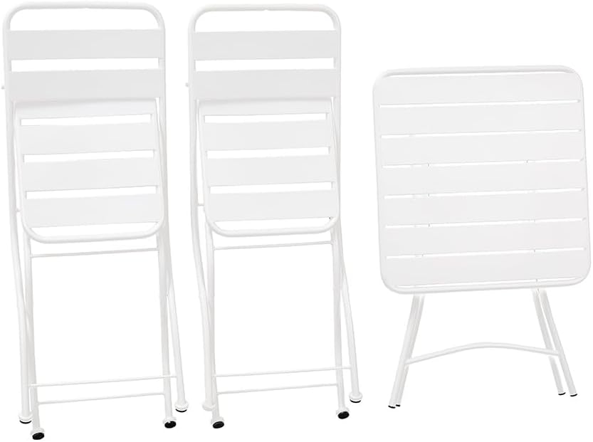Estosa Tuintafelset + 2 stoelen van aluminium in verschillende kleuren, robuust en duurzaam, gemakkelijk inklapbaar, met rubberen voetjes (wit)