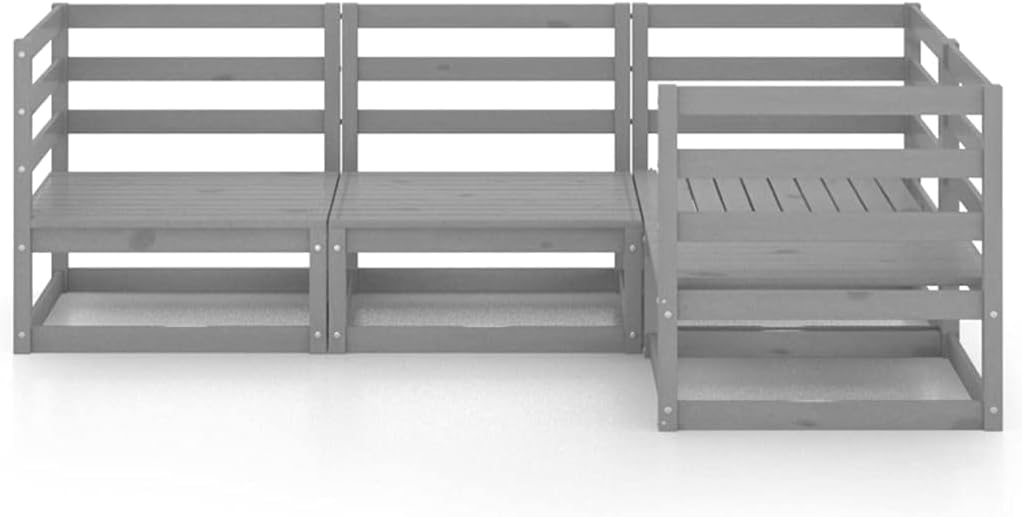 4-Piece Garden Lounge Set Grey Solid Wood Pine Garden Furniture Lounge Set Outdoor Sitting Lounge Patio Balcony Furniture - QUORE