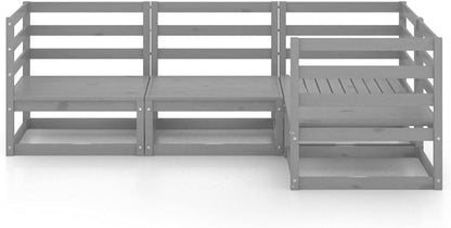 4-Piece Garden Lounge Set Grey Solid Wood Pine Garden Furniture Lounge Set Outdoor Sitting Lounge Patio Balcony Furniture - QUORE