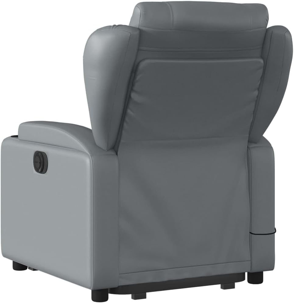 Massagestoel Met Opstahulp – Relaxstoel – Opstastoel – Tv-Stoel – Verstelbare Fauteuil – Grijs Kunstleer – Elektrische Opstahulp – 6-Punts Vibratiemassage