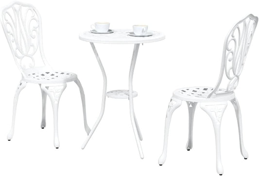 vidaXL Round Outdoor Dining Set For 2 Weatherproof Pour Aluminum Chairs And Table Matte White Finish Perfect Balcony Patio Or Garden Stylish Home Furniture Aluminum Person Seat Summer - QUORE