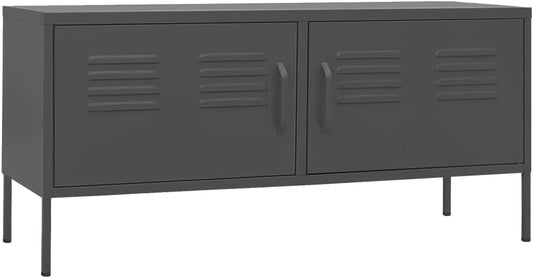 vidaXL Steel TV Cabinet - Anthracite Media Unit Stand with Shelf, Built-in Storage, Cable Management, Adjustable Height for Living Room