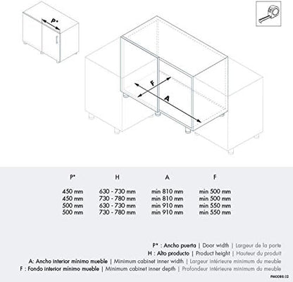 Menage Confort Half cirkelvak voor keukenkast, metaal, deurbreedte 450 mm, hoogte 730-780 mm