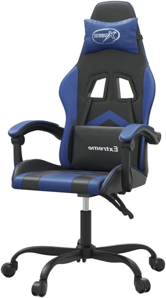 Gamingstoel – Bureaustoel – Game Chair – Gamerstoel – Zwart-Blauw – Verstelbare Rugleuning – Kunstleer Met Schuimvulling