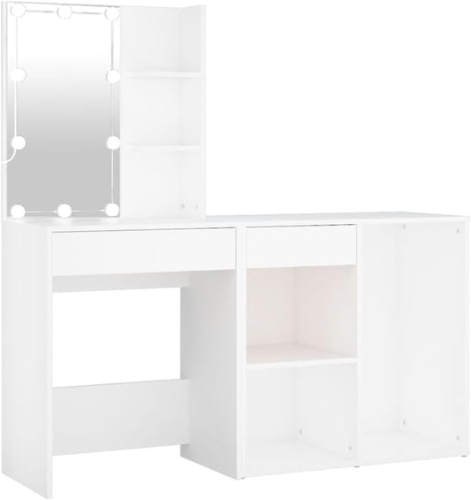 vidaXL Dressing table with cabinet and LEDs processed wood white