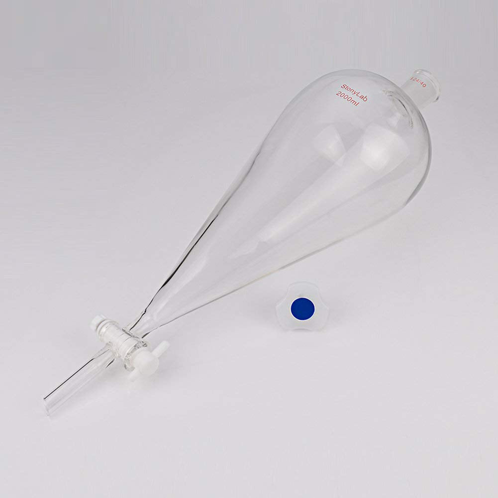 stonylab Borosilicaat Glas 2000ml Zware Wand Conische Scheitrechter met 24/40 Gewrichten en PTFE Afsluitkraan, 2000ml