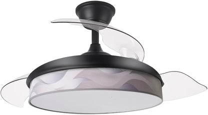 Abrila - Moderne DC-ventilator | kleur zwart met drie afneembare ABS-vleugels en grijze golfdiffuser | 6 instelbare snelheden | 3 lichttemperaturen | met timer en afstandsbediening inbegrepen