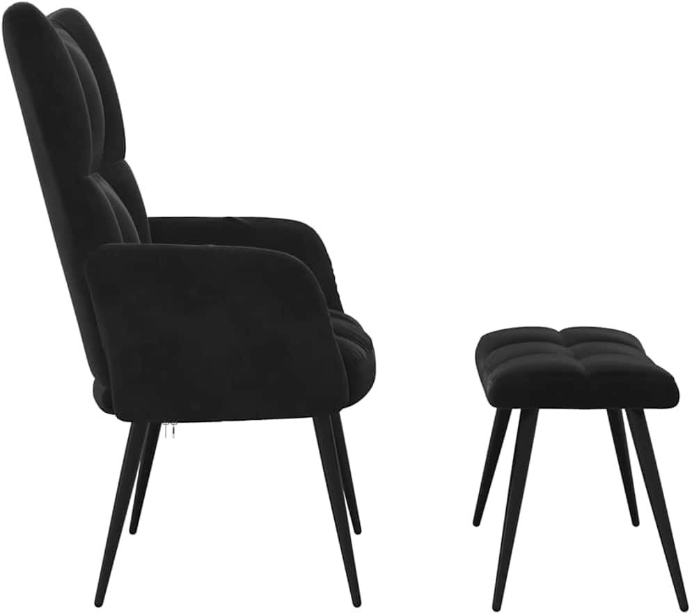 Relaxfauteuil – Fauteuil – Relaxstoel – Zwarte Verstelbare Stoel – Velvet Bekleding – Stalen Frame – Inclusief Voetenbankje – Comfortabele Foamvulling