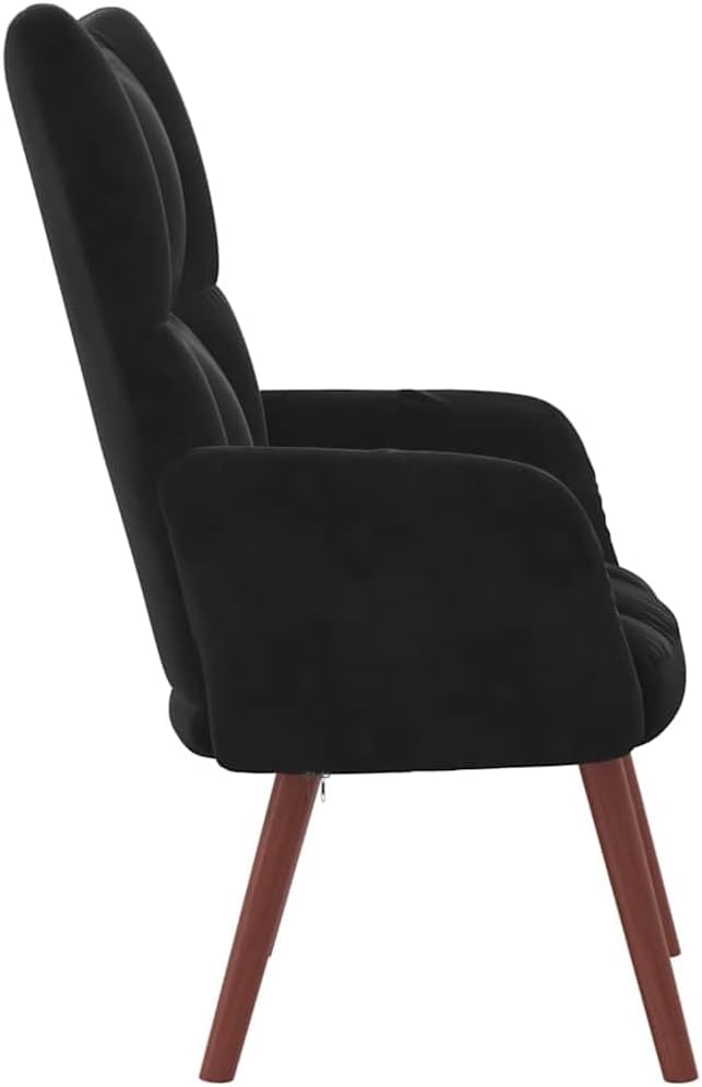Relaxstoel Zwart – Fauteuil – Loungestoel – Leunstoel – Zitstoel – Fluwelen Bekleding – Stabiel Stalen Frame met Massief Hevea Hout – Dikke Schuimvulling voor Optimaal Comfort