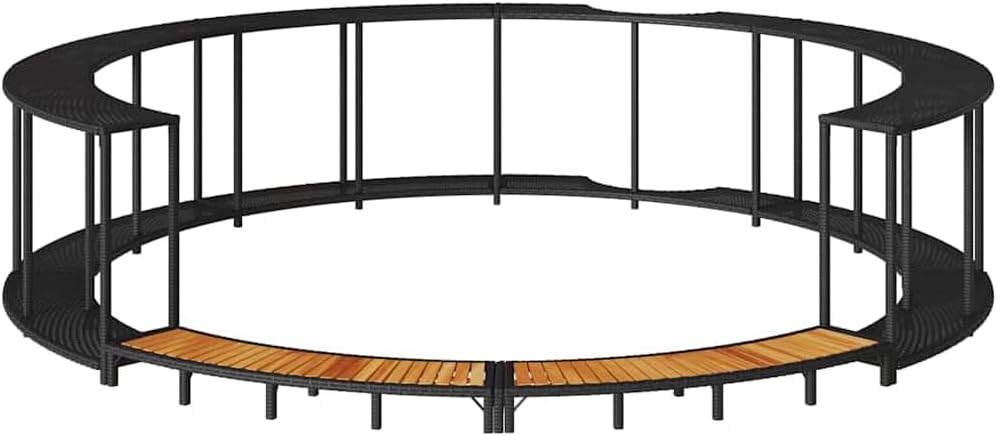 vidaXL Hot Tub Surround Storage Wooden Step Pad Poly Rattan Black,Spa Surround,Outdoor Hot Tub Enclosure,Round Hot Tub Round,Hot Tub Enclosure - QUORE