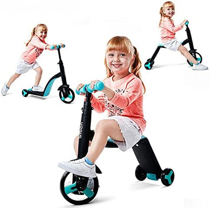 Children's Scooter, driewieler, multifunctionele kinderen balans scooter, drie-in-one kinderen scooter, geschikt voor jongens en meisjes van 1-6,Blauw