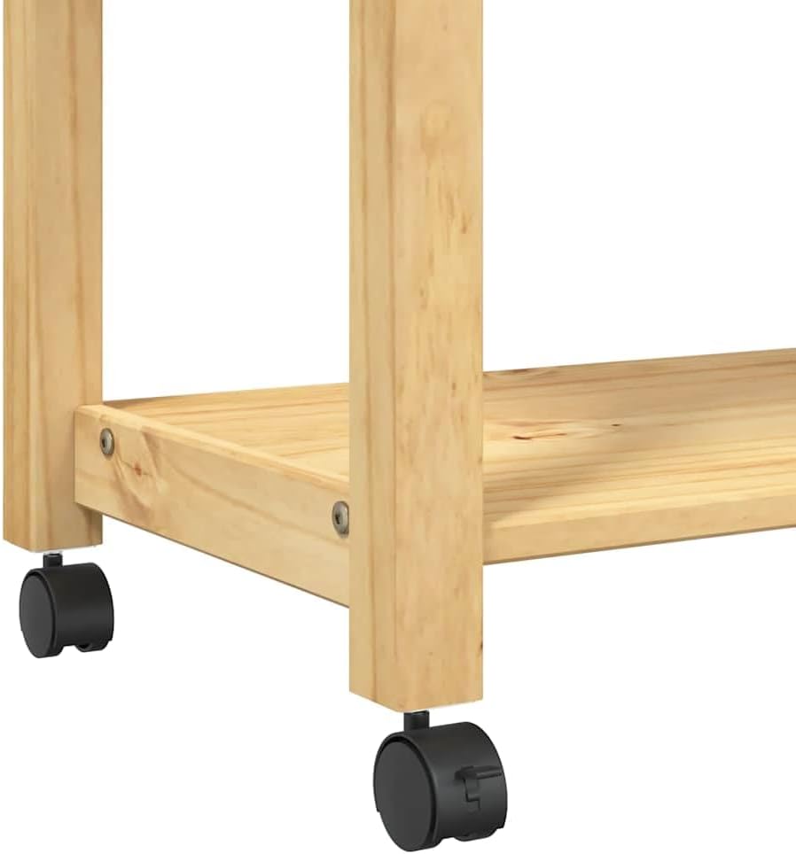 Keukentrolley – Keukenwagen – Opbergwagen – Serveerwagen – Houten Trolley – Massief Dennenhout – 60x40x88,5 cm – 4 Wieltjes Met Remmen