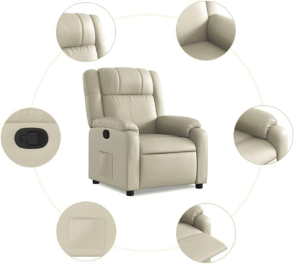 Relaxstoel crème kunstleer TV fauteuil met ligfunctie, enkele ligstoel relaxstoel voor woonkamer, slaapkamer handmatig kantelsysteem mA7 - QUORE