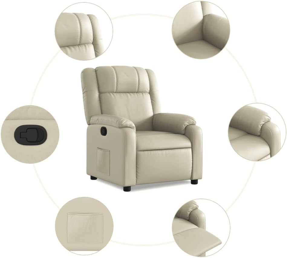 Verstelbare Fauteuil – Relaxstoel – Lounge Stoel – Relaxzetel – Comfortstoel – Crèmekleurig Kunstleer – Handmatig Verstelbaar Tot 135° – Stevig Hout-Metaal Frame