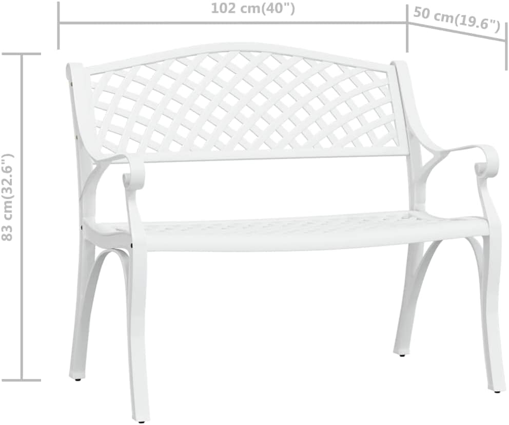 Tuinbank, 102 cm, gegoten aluminium, wit, klassieke zitbank voor tuin, balkon, terras - QUORE