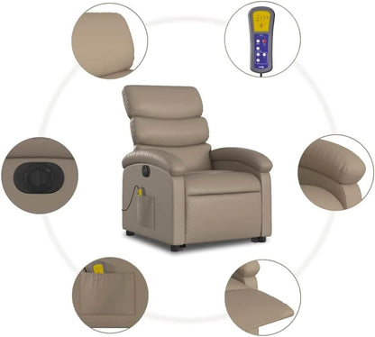 Massagestoel – Relaxfauteuil – Sta-Op Stoel – Elektrische Ligstoel – Massagefauteuil – Kunstleer Cappuccino – 6-Punts Vibratiemassage – Elektrisch Verstelbare Rugleuning en Voetensteun