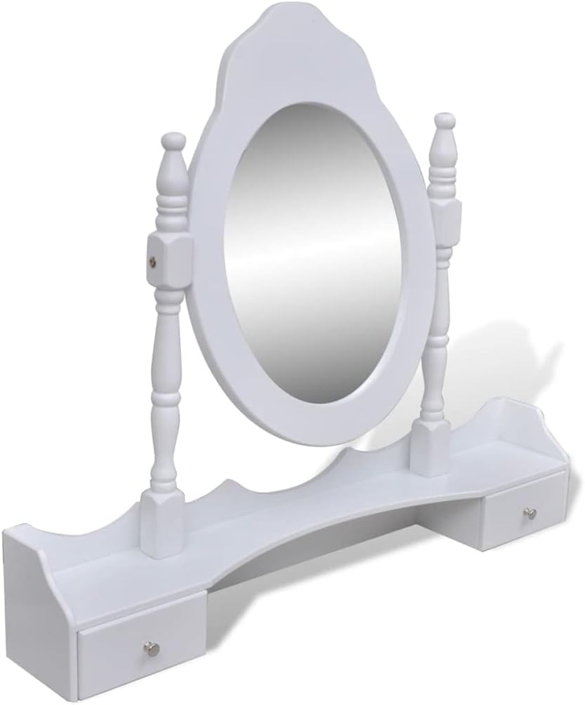 Kaptafel – Make-Up Tafel – Schminktisch – Toilettafel – Toilletafel – 7 Lades – Kantelbare Spiegel – Krukje Met Zachte Zitting – Wit Grenenhout