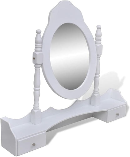 Kaptafel – Make-Up Tafel – Schminktisch – Toilettafel – Toilletafel – 7 Lades – Kantelbare Spiegel – Krukje Met Zachte Zitting – Wit Grenenhout