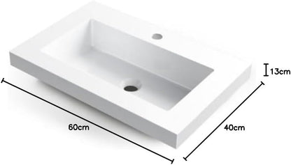 RICA Washbasin Surface Mounted Sink Square 60x40cm with Tap Hole, Durable, Modern, Chemical Resistant, Warm Touch, White Made of Conglomerate - QUORE