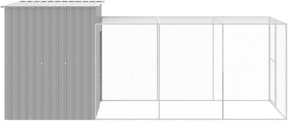 vidaXL Chicken coop with run 165x455x181cm steel light grey - QUORE