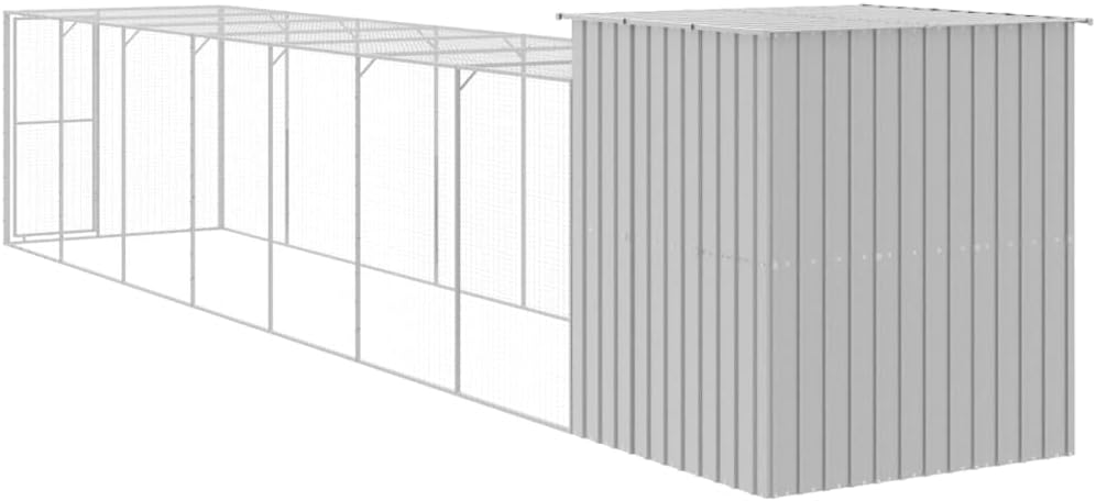 vidaXL Chicken coop with run 165x866x181cm galvanized steel gray - QUORE