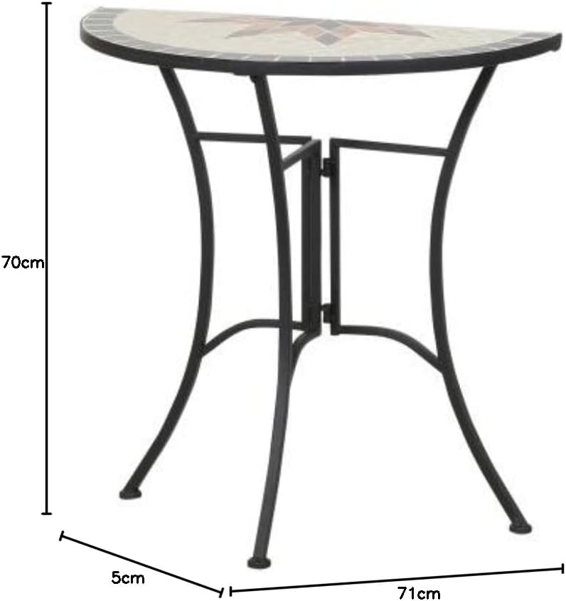 Siena Garden Tafel Stella, 35,5 x 70 x 71,5 cm, frame: staal, gepoedercoat in mat zwart, oppervlak: mozaïek, tafelblad: keramiek