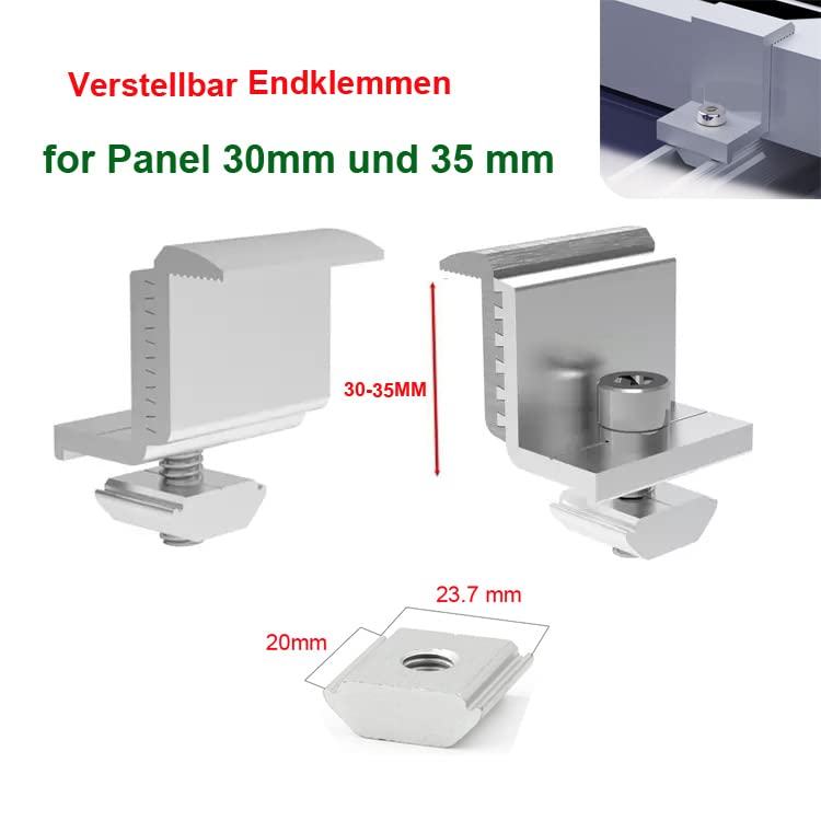 Zonnepaneelhouder, zonnepaneel aluminium bevestigingssysteem, trapeziumplaat, fotovoltaïsche bevestigingsrail, profielconnector voor fotovoltaïsche PV, bevestigingsset 4 x zonnepaneel 30 35 mm dikte