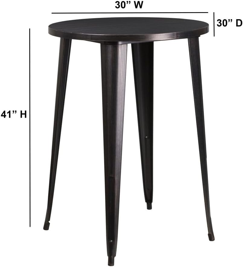 Flash Furniture Ronde tafel voor binnen-buiten, metaal, zwart/antiek goud, 101,6 x 77,47 x 12,7 cm