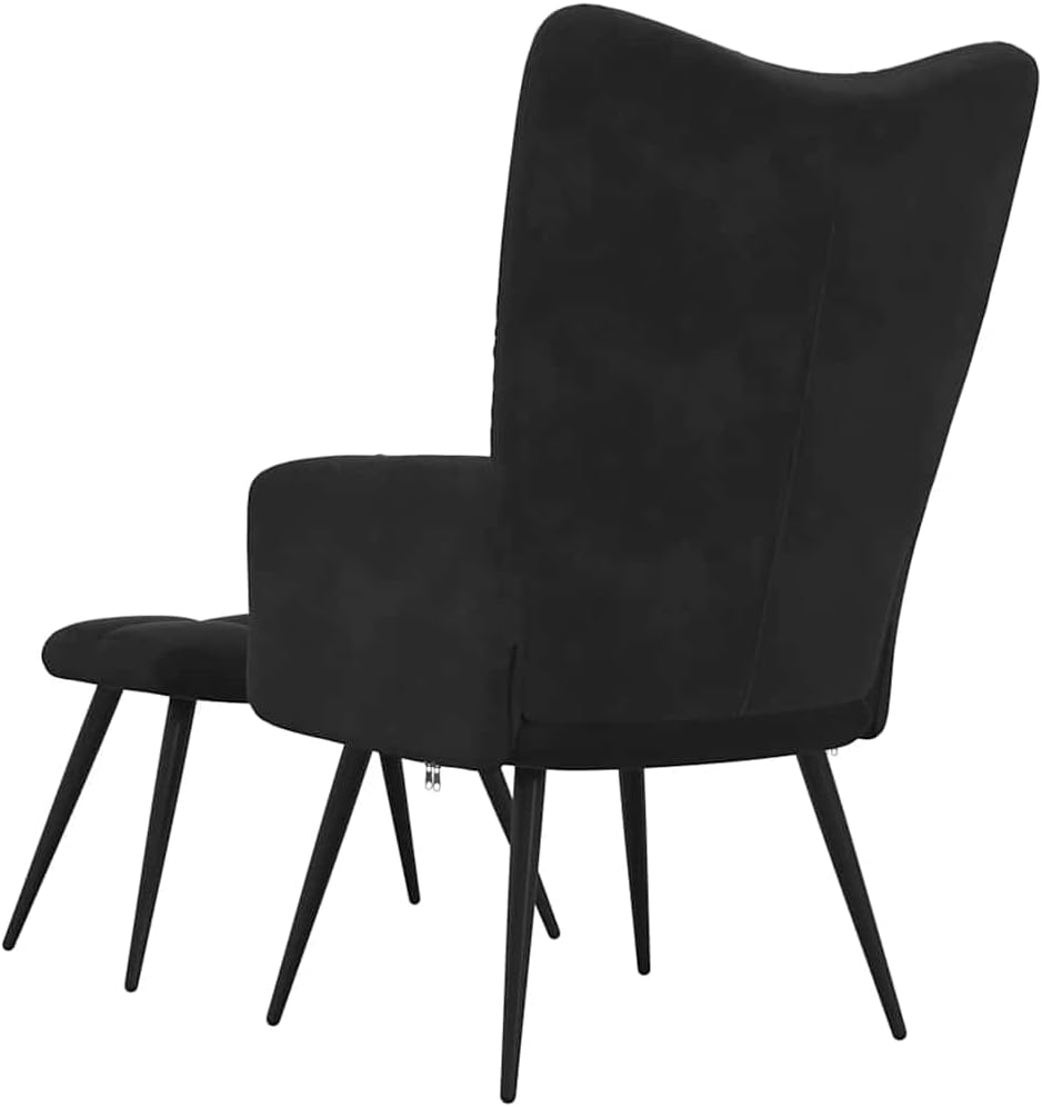 Relaxfauteuil – Fauteuil – Relaxstoel – Zwarte Verstelbare Stoel – Velvet Bekleding – Stalen Frame – Inclusief Voetenbankje – Comfortabele Foamvulling