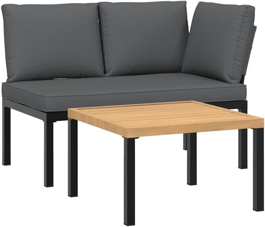 vidaXL 2-Piece Lounge Set with Cushions Aluminium Black, Garden Set, Garden Furniture, Patio Set, Garden Furniture, Lounge Sofa, Lounge Set Garden - QUORE