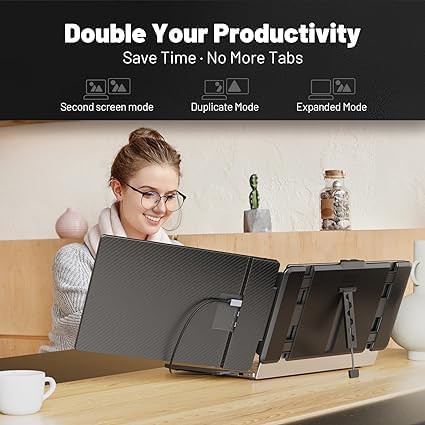 Laptop Scherm Extender – Draagbare Monitor – Extern Scherm – Tweede Beeldscherm – Schermvergroter – 14 Inch FHD IPS – 300 Nits Helderheid – Inclusief Beschermhoes - QUORE
