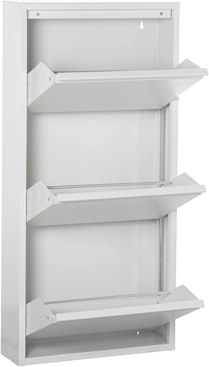 d'casa Metalen schoenenkast met 5 fronten, wit, 50 x 16 x 169 cm.