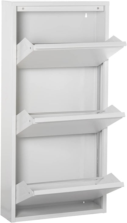 d'casa Metalen schoenenkast met 5 fronten, wit, 50 x 16 x 169 cm.