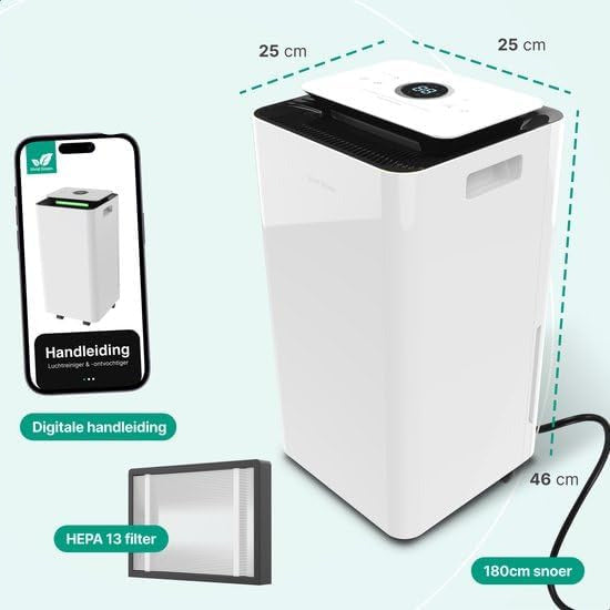 Luchtontvochtiger – Luchtzuiveraar – Vochtvreter – Anti-Schimmel Machine – Luchtverfrisser – 12L per Dag – HEPA 13 Filter met Ionisator
