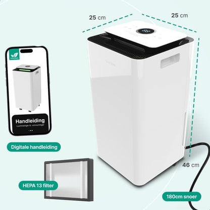Luchtontvochtiger – Luchtzuiveraar – Vochtvreter – Anti-Schimmel Machine – Luchtverfrisser – 12L per Dag – HEPA 13 Filter met Ionisator
