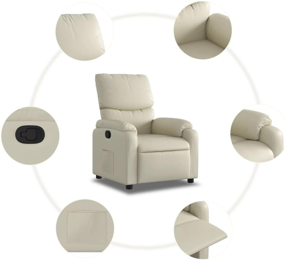 Fauteuil verstelbaar kunstleer crèmekleurig – Relaxfauteuil – Relaxstoel – Armstoel – Leunstoel – Traploos verstelbare rugleuning – Vlekbestendig kunstleer