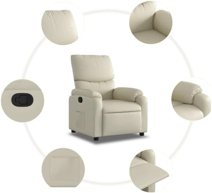 Fauteuil verstelbaar kunstleer crèmekleurig – Relaxfauteuil – Relaxstoel – Armstoel – Leunstoel – Traploos verstelbare rugleuning – Vlekbestendig kunstleer