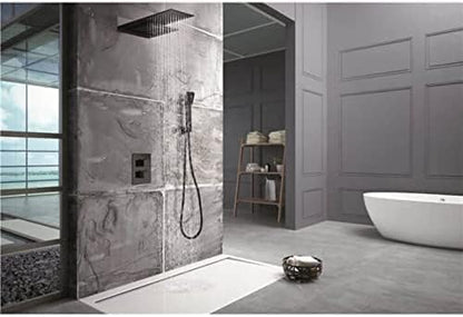 Inbouwthermostaat Douche – Thermostaatkraan – Regendouche – Waterval Douche – Wandmontage – 48x33,5 cm Sproeier – Mat Zwarte Afwerking – Constante Temperatuur Met Turn Clean System