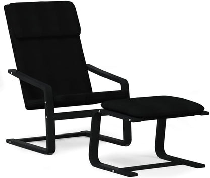 Relaxstoel – Poef – Tv-Stoel – Ligstoel – Enkele Stoel – Zwarte Ademend Stof – Massief Berkenhout Frame