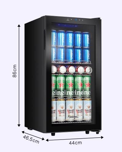 Kalamera KRC-86GE Beverage Refrigerator, Beer Fridge with Touch Control Panel, 3-18°C Cooling Zone, Bottle Refrigerator, 86 Litres, Blue LED Interior Light, 41 dB - QUORE